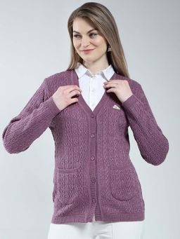 Monte Carlo - Purple Women's Self Design V Neck Cardigan