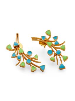 Dhwani Bansal - Subtle Reka Studs In 22K Gold Plated Brass With Turquoise And Lime Enamel