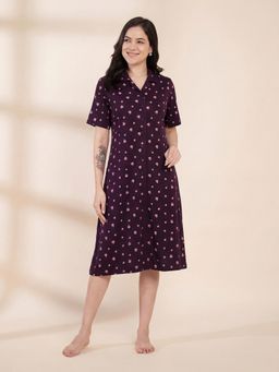 Secret Wish - Purple Leaf Hosiery Padded Nighty