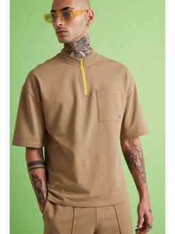 Muvazo - Dapper Zip-Up Brown T-Shirt