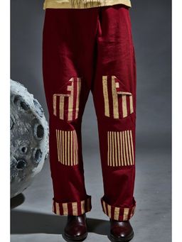 Banana Labs - Maroon Pure Cotton Stripes Relaxed Pant