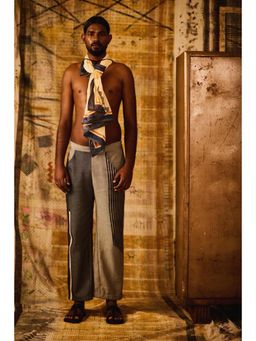 Banana Labs - Grey Cotton Stripes Relaxed Pant
