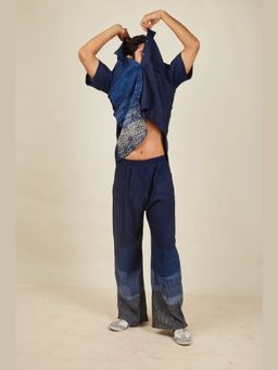 Banana Labs - Navy Blue Linen Geometric Relaxed Pant