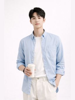 XKIND - Light Blue Twill Lycra Slim Fit Casual Shirt