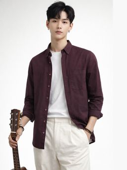 XKIND - Maroon Twill Lycra Slim Fit Casual Shirt