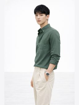 XKIND - Olive Twill Lycra Slim Fit Casual Shirt