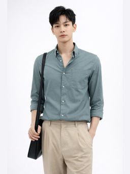 XKIND - Teal Twill Lycra Slim Fit Casual Shirt