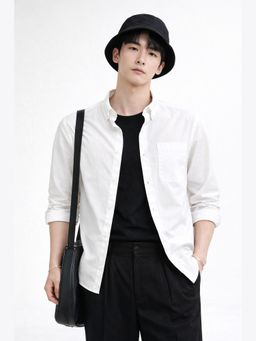 XKIND - White Twill Lycra Slim Fit Casual Shirt