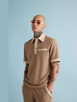 Muvazo - Textured Polo Beige T-shirt