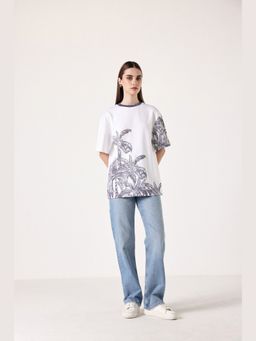 Muvazo - Palm Rush Oversized Unisex White T-shirt
