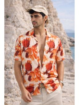 XKIND - Orange Printed Relaxed Fit Cotton Shirt