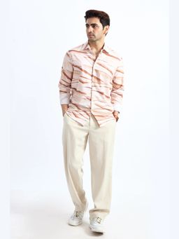 XKIND - Cream Printed Regular Fit Tencel Shirt
