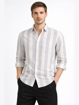 XKIND - Grey Stripe Regular Fit Casual Shirt