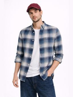 XKIND - Navy Blue Checks Regular Fit Casual Shirt
