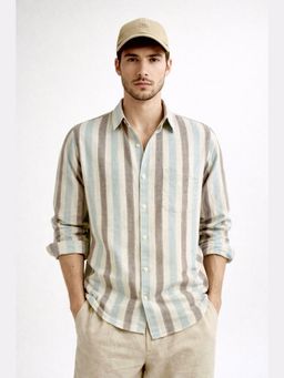 XKIND - Brown Stripe Regular Fit Casual Shirt