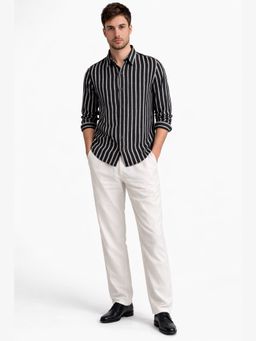 XKIND - Black Stripe Regular Fit Casual Shirt