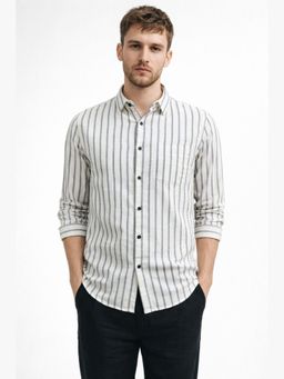 XKIND - White Stripe Regular Fit Casual Shirt