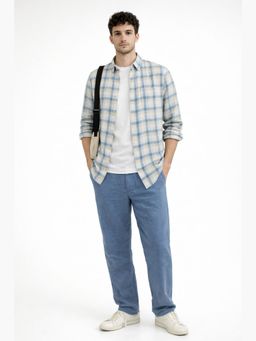XKIND - Blue Checks Regular Fit Linen Blend Casual Shirt