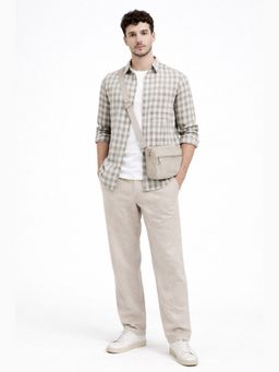 XKIND - Taupe Checks Regular Fit Linen Blend Casual Shirt