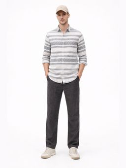 XKIND - Jacquard Cotton Black Regular Fit Casual Shirt