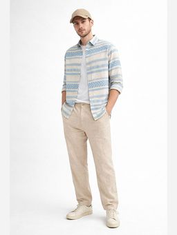 XKIND - Jacquard Cotton Blue Regular Fit Casual Shirt