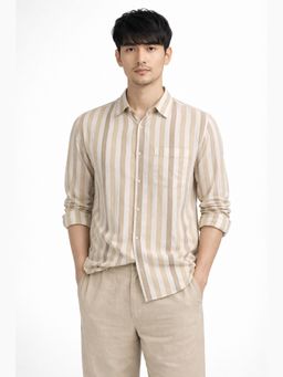 XKIND - Brown Stripe Regular Fit Casual Shirt