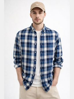 XKIND - Navy Blue Checks Regular Fit Casual Shirt