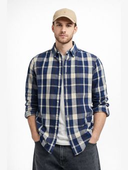 XKIND - Navy Blue Checks Regular Fit Casual Shirt