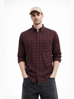 XKIND - Maroon Checks Regular Fit Casual Shirt