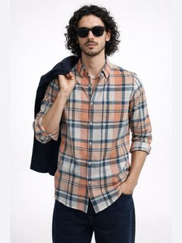 XKIND - Orange Checks Regular Fit Casual Shirt
