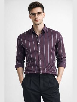 XKIND - Purple Stripe Slim Fit Formal Shirt