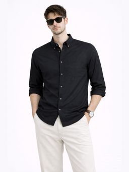 XKIND - Black Oxford Regular Fit Casual Shirt