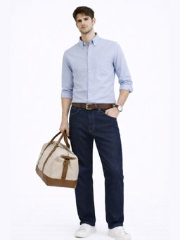 XKIND - Blue Oxford Regular Fit Casual Shirt