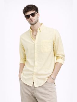 XKIND - Light Yellow Oxford Regular Fit Casual Shirt
