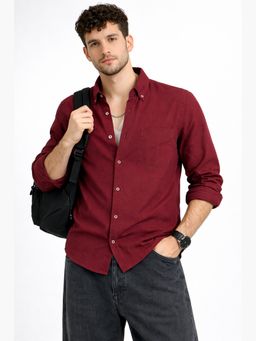 XKIND - Maroon Oxford Regular Fit Casual Shirt