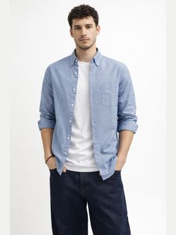 XKIND - Navy Blue Oxford Regular Fit Casual Shirt