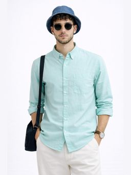 XKIND - Sea Green Oxford Regular Fit Casual Shirt