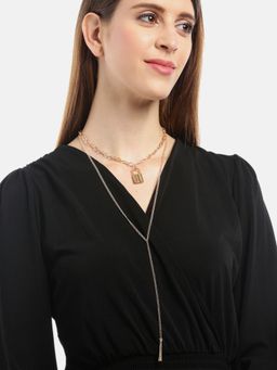 Blueberry - Lock Detailing Gold Plated Layered Chain Necklace