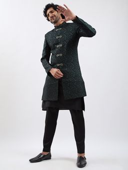 Vastramay - Mens Jacquard Indo-Western Over Viscose Kurta Pyjama - Green (Set of 3)