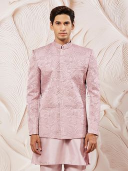 Vastramay - Mens Silk Blend Embroidered Bandhgala Jodhpuri - Pink