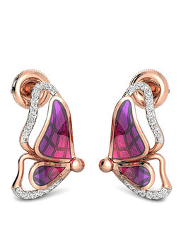 Candere by Kalyan Jewellers - 18K BIS Hallmark Rose Gold and Diamond Butterfly Earrings
