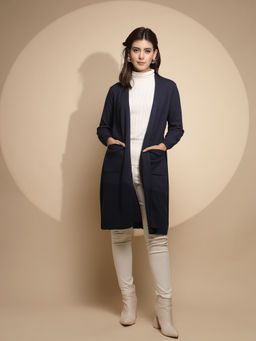 Global Republic - Women Blue Solid Long Winter Shrug