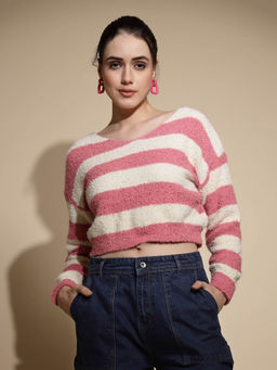 Global Republic - Peach Strip Round Neck Sweater