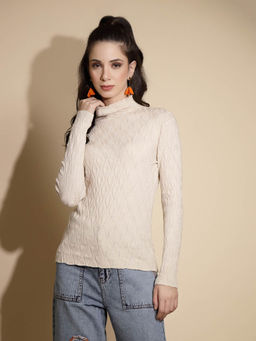Global Republic - Beige Self Design High Neck Top
