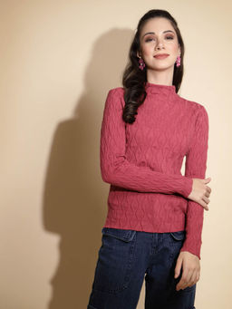 Global Republic - Pink Self Design High Neck Top