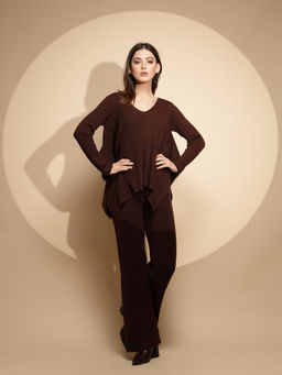 Global Republic - Women Brown V-Neck Co-Ord (Set of 2)