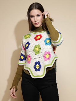Global Republic - Off White Self Design High Neck Sweater