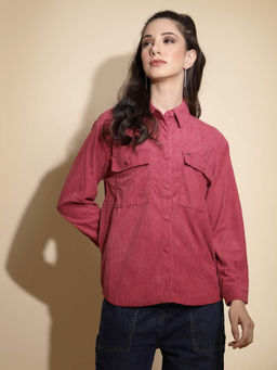 Global Republic - Pink Solid Full Sleeve Cotton Shirt