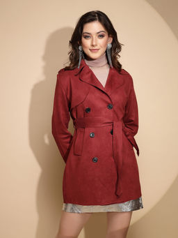 Global Republic - Women Maroon Long Wrap Wool Blend Coat (Set of 2)