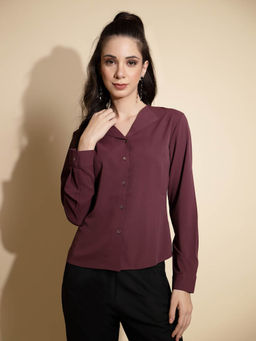 Global Republic - Purple Solid Cotton Blend Shirt